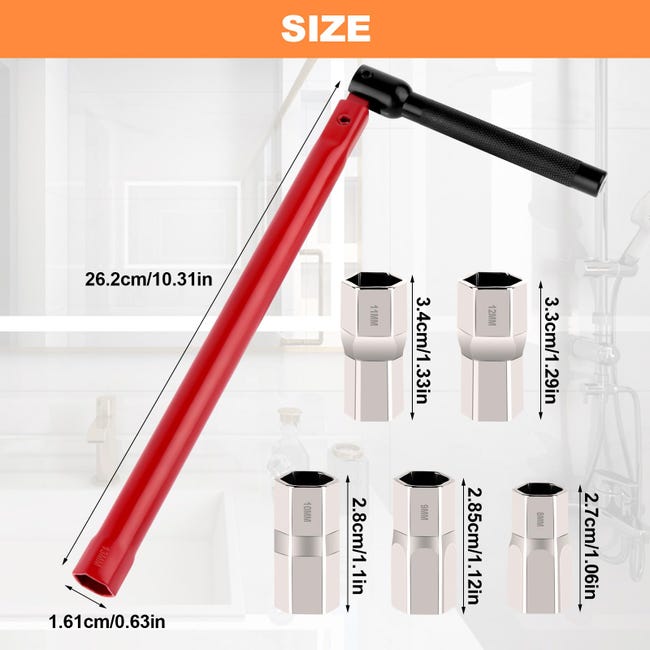 Chiave Per Rubinetti Professionale - Set 6 Pezzi Con Teste Intercambiabili 8-13mm Per Lavello E Installazioni Idrauliche - Foto 10