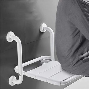 Fauteuil De Douche Pliable TAUS – Mural, Inox, Teck, Capacité 350 Lbs, Pour Personnes âgées/enceintes