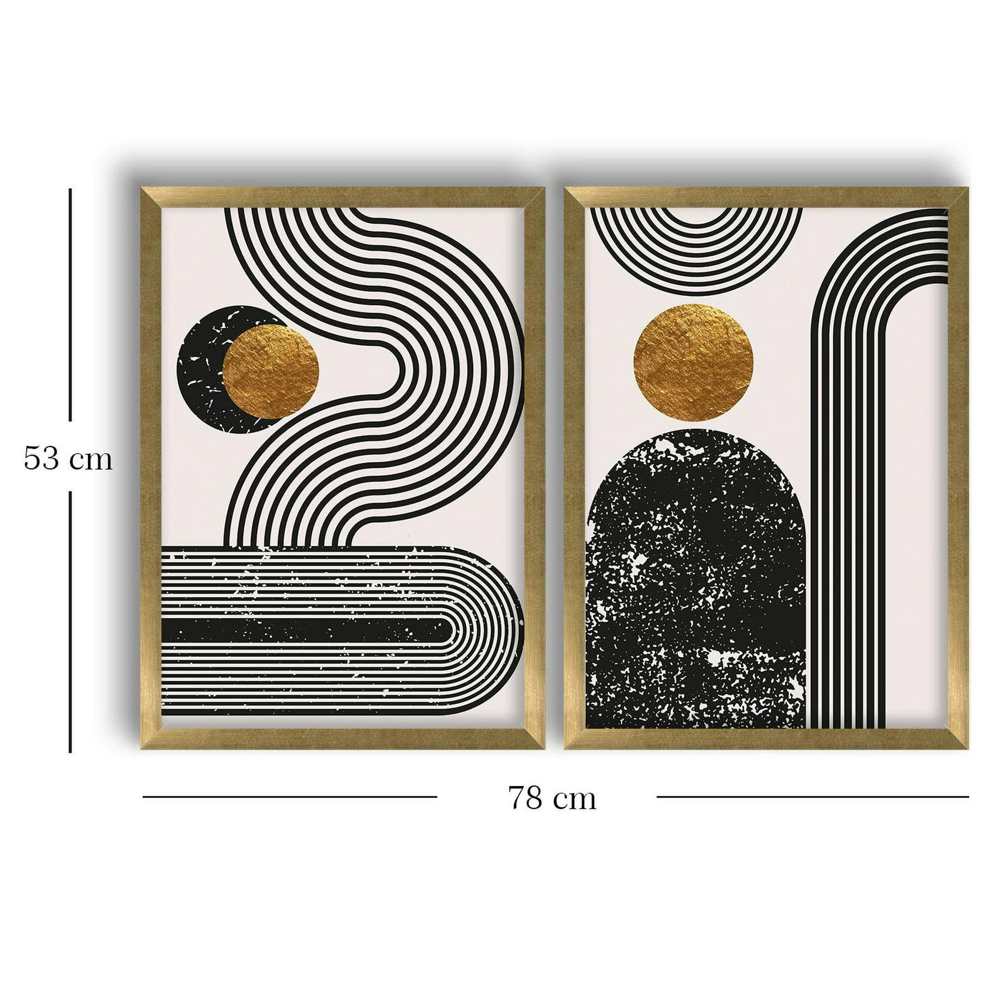 Tableau graphique design noir et or – cadre doré (set de 2) - 2