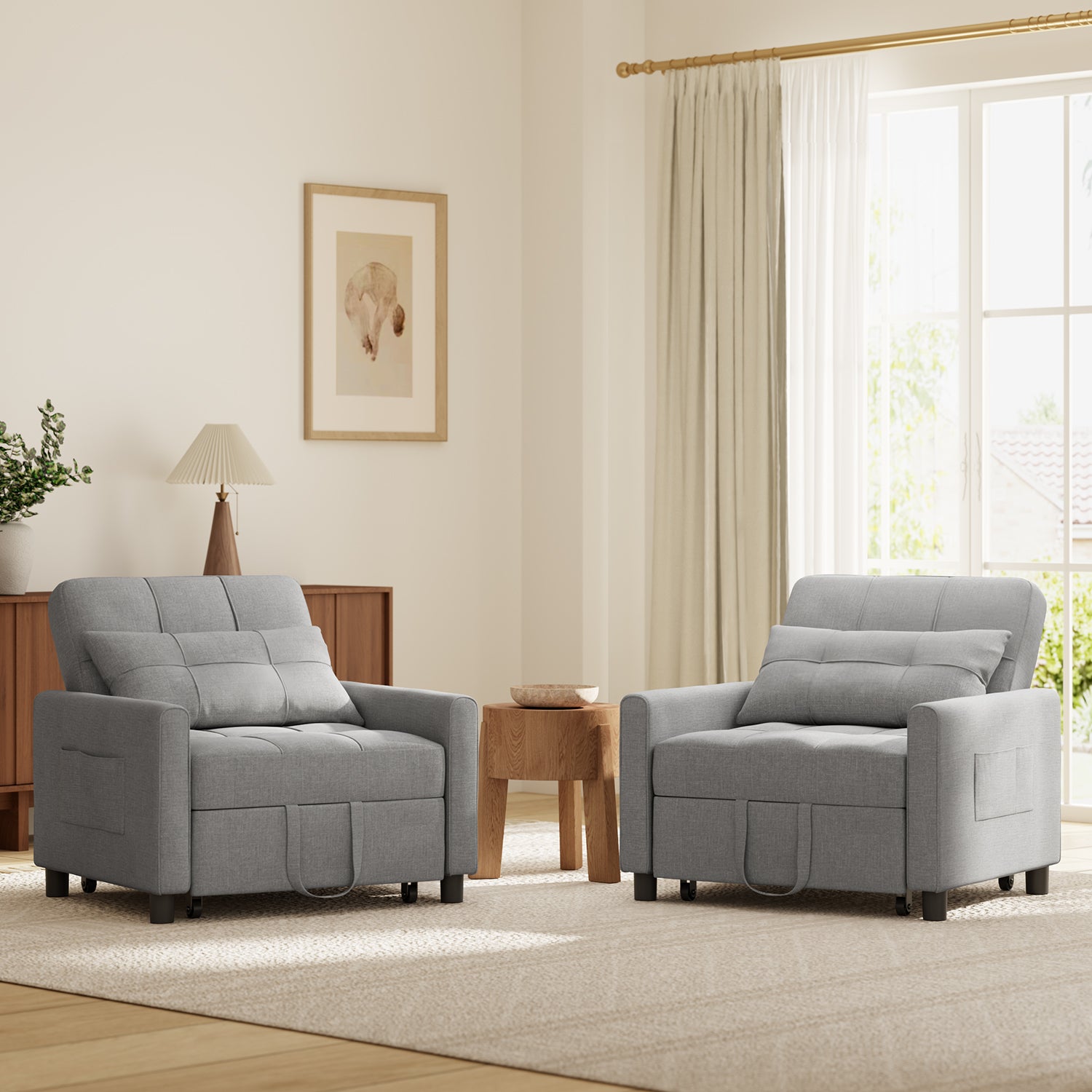 Fauteuil chauffeuse canapé-lit convertible 1 place déhoussable grand confort coussin pieds accoudoirs métal suède gris - Fauteuil de salon - Achat & prix