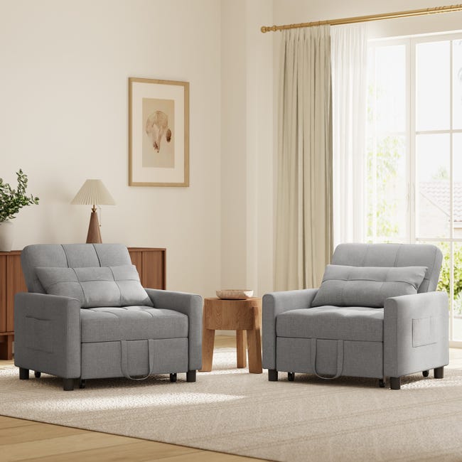 Fauteuil chauffeuse canapé-lit convertible 1 place déhoussable grand confort coussin pieds accoudoirs métal suède gris - Fauteuil de salon - Achat & prix Fauteuil chauffeuse canapé-lit convertible 1 place déhoussable grand confort coussin pieds accoudoirs métal suède gris - Fauteuil de salon - Achat & prix