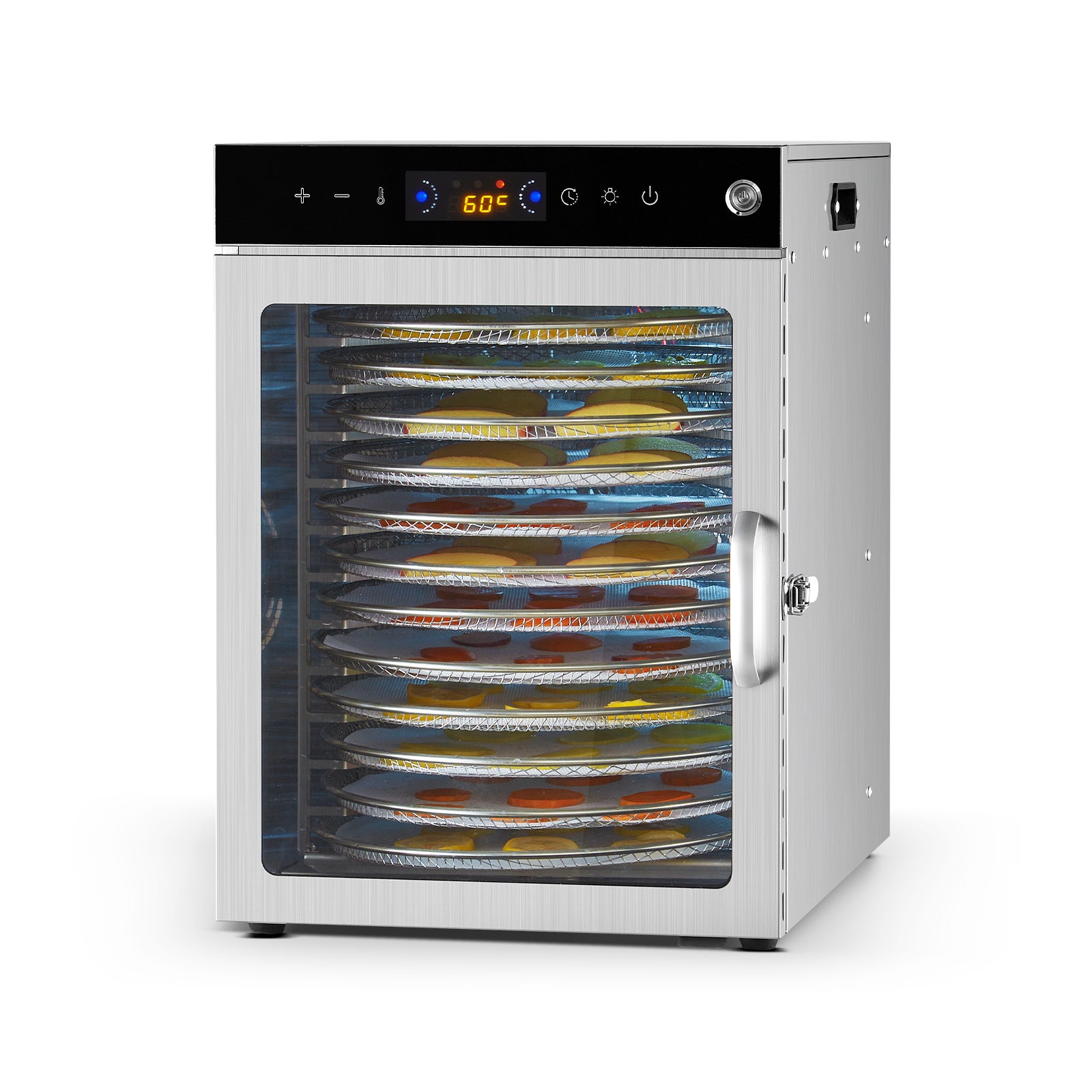 Deshidratador rotativo succebuy 12 bandejas inox,800w,temperatura ajustable,temporizador 24h,ideal carne,fruta