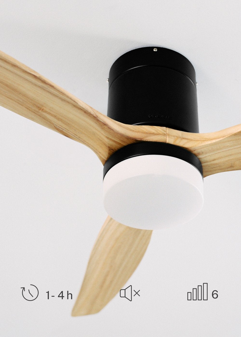 WIND CALM M - Ventilador de teto silencioso de 40 W com pás técnicas em ABS de vários tamanhos - Com luz - com wifi - 7