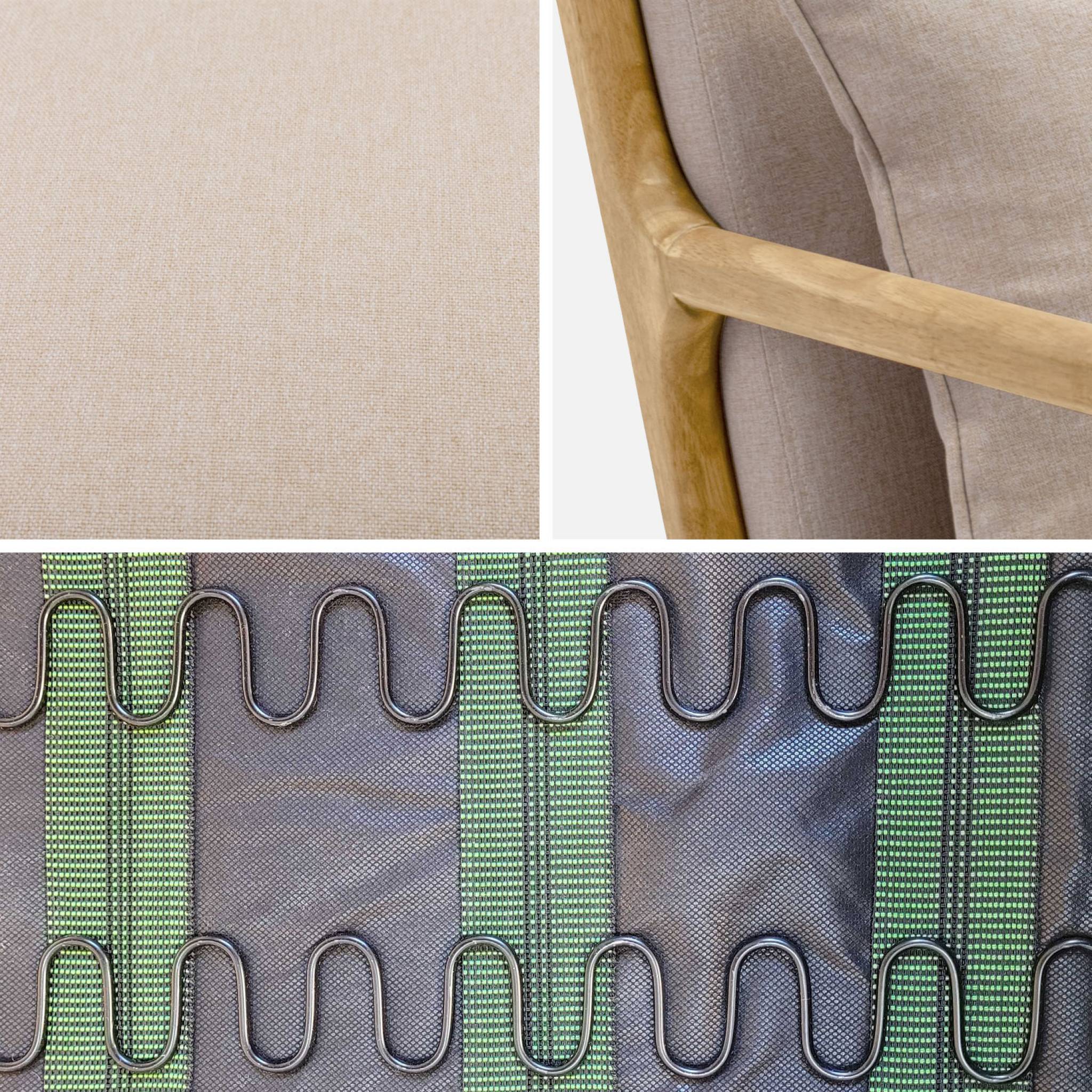 Fauteuil design en bois et tissu. 1 place droit fixe. pieds compas scandinave. structure en bois solide. assise - 5