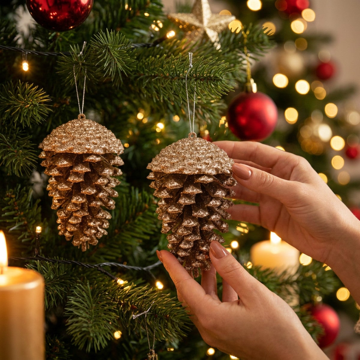 Pommes de pin dorées et scintillantes 4 pièces | Leroy Merlin