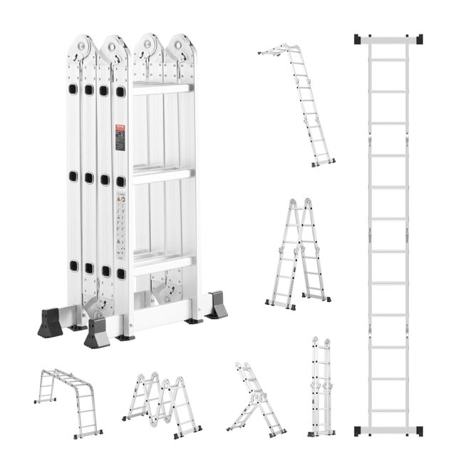 Escada Dobrável VEVOR 7 em 1 Telescópica com Barra de Equilíbrio,Altura 3,5 m,Carga 150 kg,3 Degraus,Interior/Exterior,Alumínio,Preto