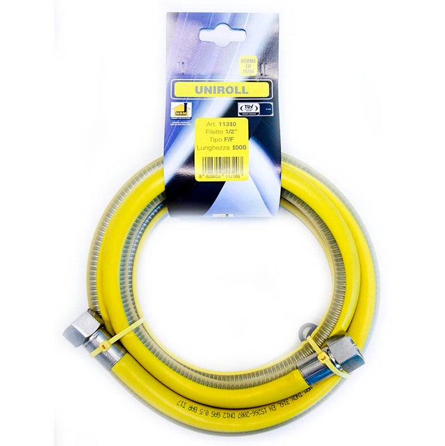 Mangueira de gás em aço inoxidável 1 m 1/2 FF em conformidade com EN 15266 para placa/fogão UNIROLL