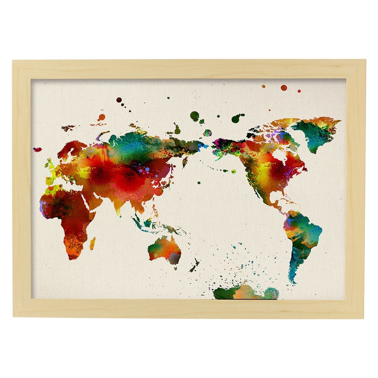 Poster de mapa mundi 2. láminas e ilustraciones de ciudades, comunidades, y mapas de espana. marco negro a3
