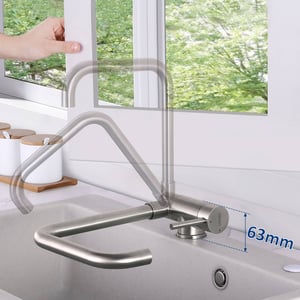 Mitigeur de Cuisine Rabattable, Pivotant à 360°,Robinet de Cuisine avec Poignée Pliable Contre Fenêtre, Robinet Mitigeur Evier Acier Inox 304