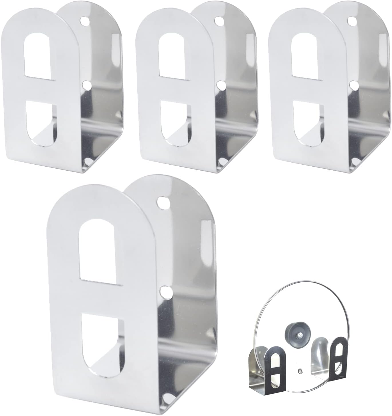 Uchwyt na pokrywki do garnków w kolorze srebrnym, montowany na ścianie, zestaw 4 uchwytów ze stali nierdzewnej z wiskozą, montaż bez wiercenia, dwufu