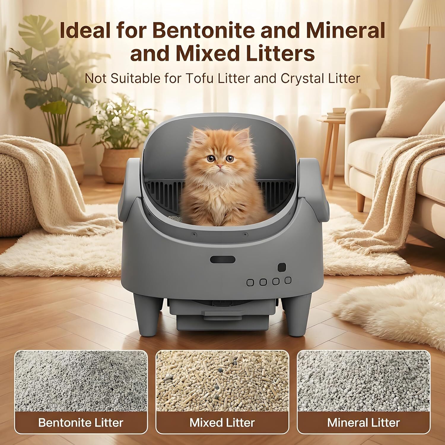 Caixa de Areia Automática para Gatos, Controlo por APP, 12 Sensores Segurança, Antiodores, 8L - 4