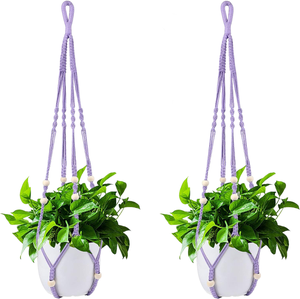 Confezione Da 2 Ganci Per Piante In Macramè Con Perline In Legno - 89 Cm, Supporti Appendiabiti Per Vasi Da Interno/Esterno, Kit Con Ganci A S E Da Soffitto, Colore Avorio - 4