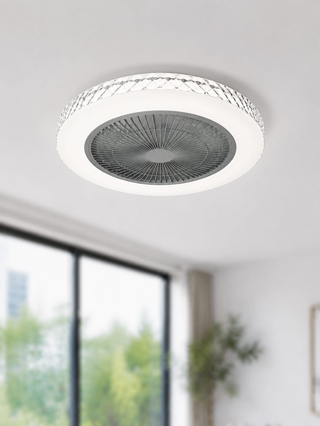 NETTLIFE Lampowentylator LED Cichy 48.5cm, Kryształowy Design, Ściemnialny z Pilotem, Funkcja Lato/Zima, Timer do Salonu i Sypialni