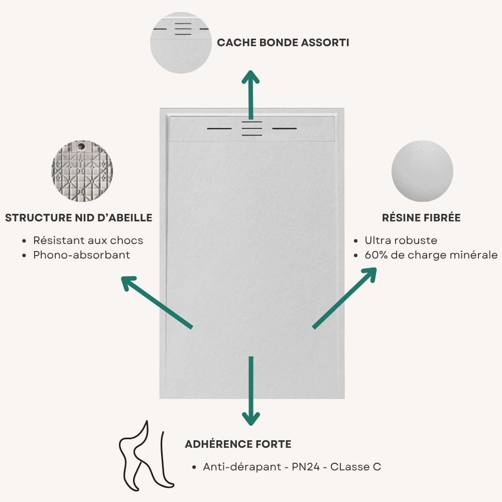 Receveur Résine 90 x 90 Façon Ardoise Blanc - 5