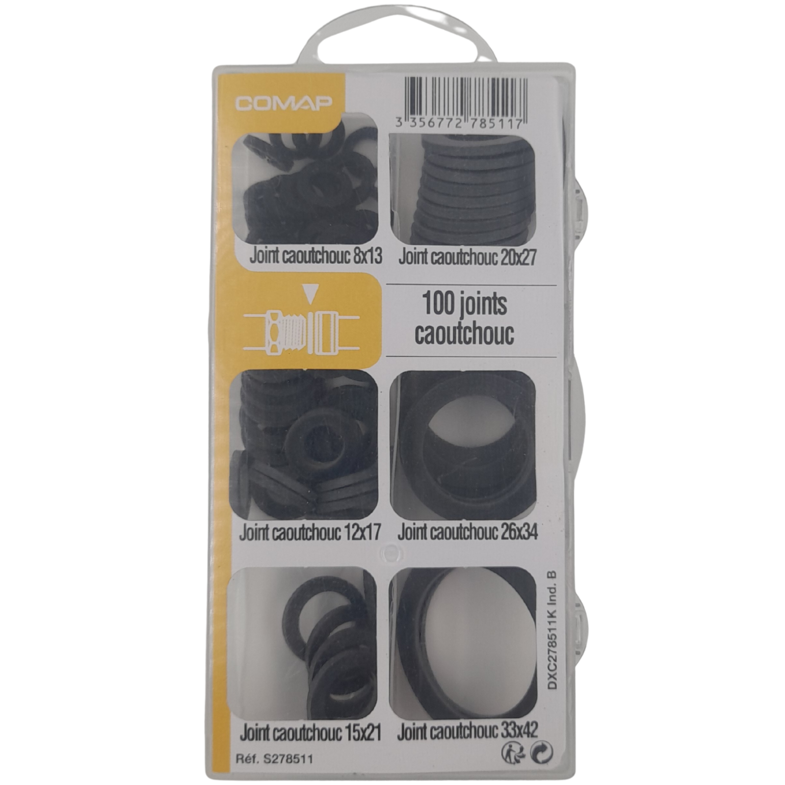 COMAP Coffret de 100 joints d'étanchéité caoutchouc pour raccord - Dimensions 8x13, 20x27, 12x17, 33x42, 15x21, 26x34 - Noir - S278511 - 2