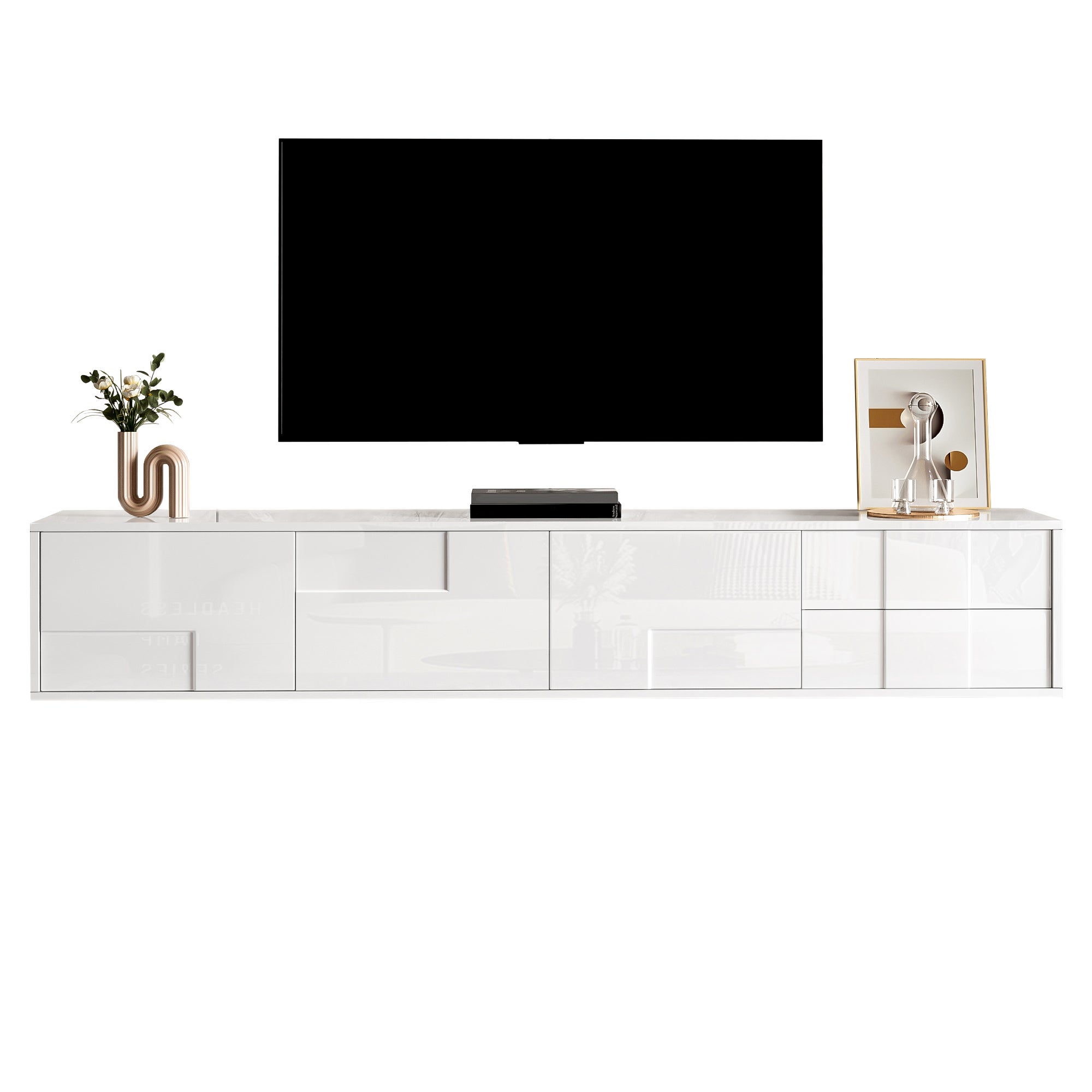 TV-Lowboard Weiß 170 cm - grifflos, schwebend/stehend, Hochglanz, 3 drzwi &amp; 2 szuflady