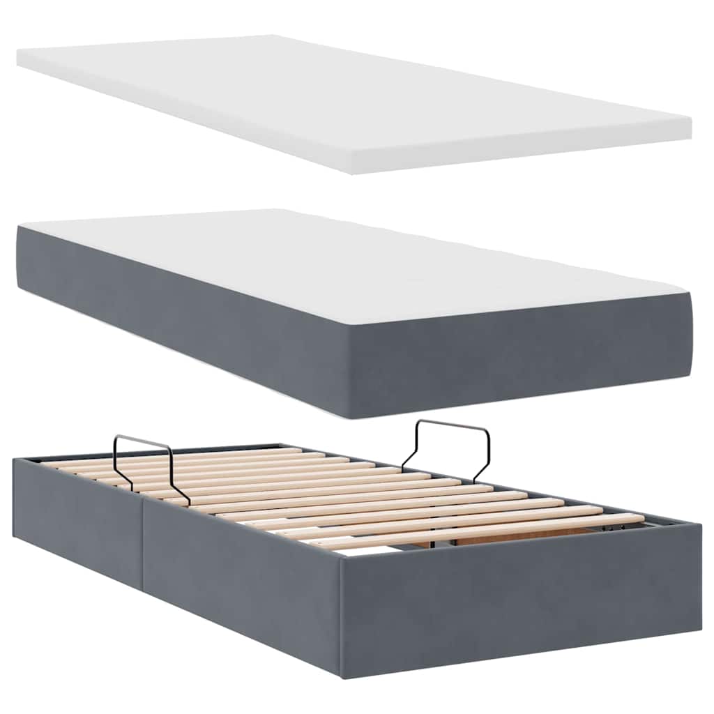 Lit avec rangement en velours gris foncé, pour la chambre, 90 × 190 cm - 8
