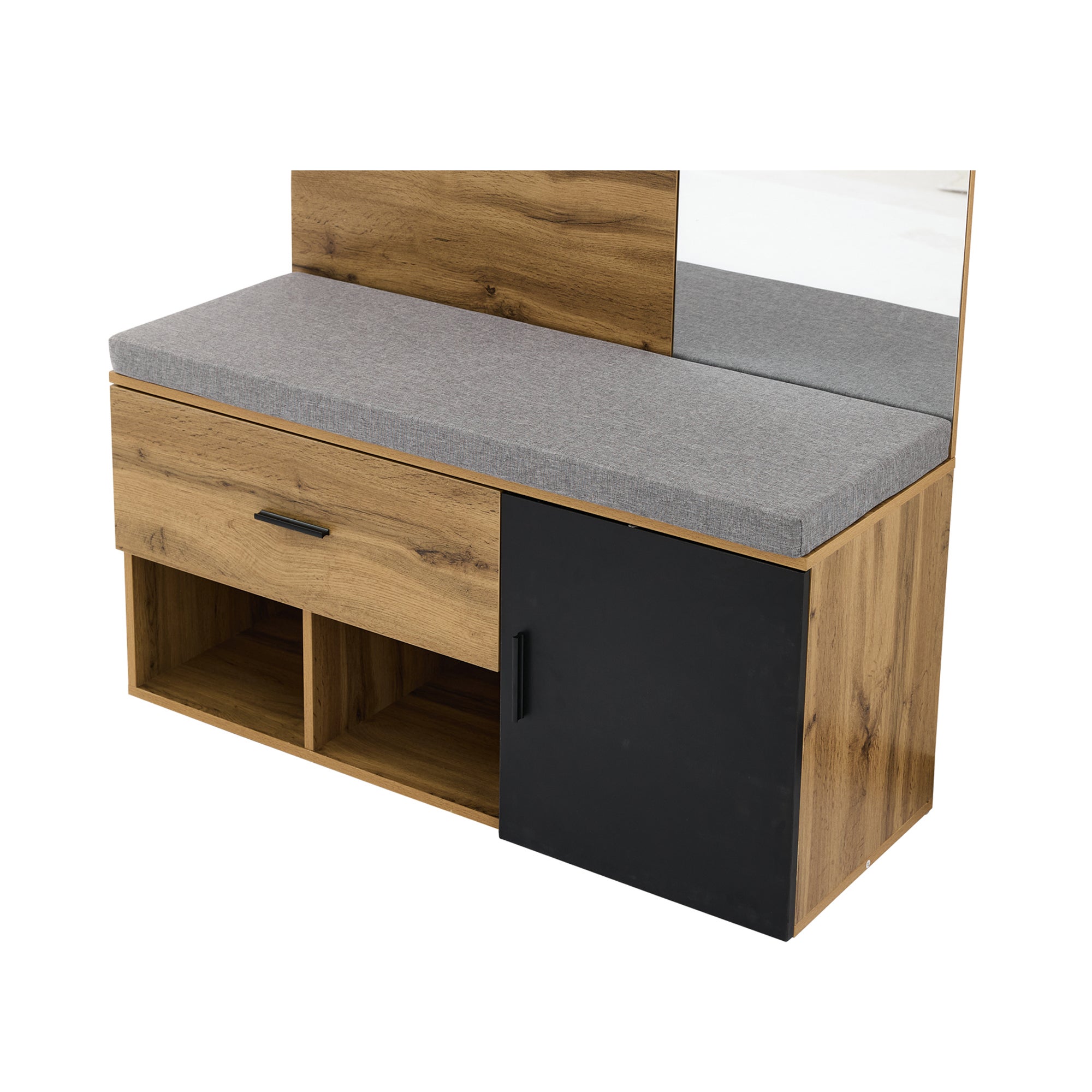 Vestiaire avec porte manteau + banc à chaussures + miroir - Naturel - 8