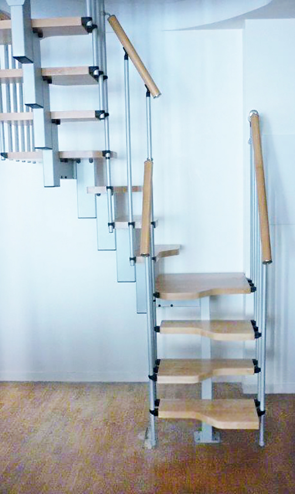 Escalier 2 quart tournant 12 marches - Hauteur à franchir de 2.61 à 3.09m - Largeur 61cm - Couleur bois et blanc - MINI61/U/SBMBLA-12 - 3