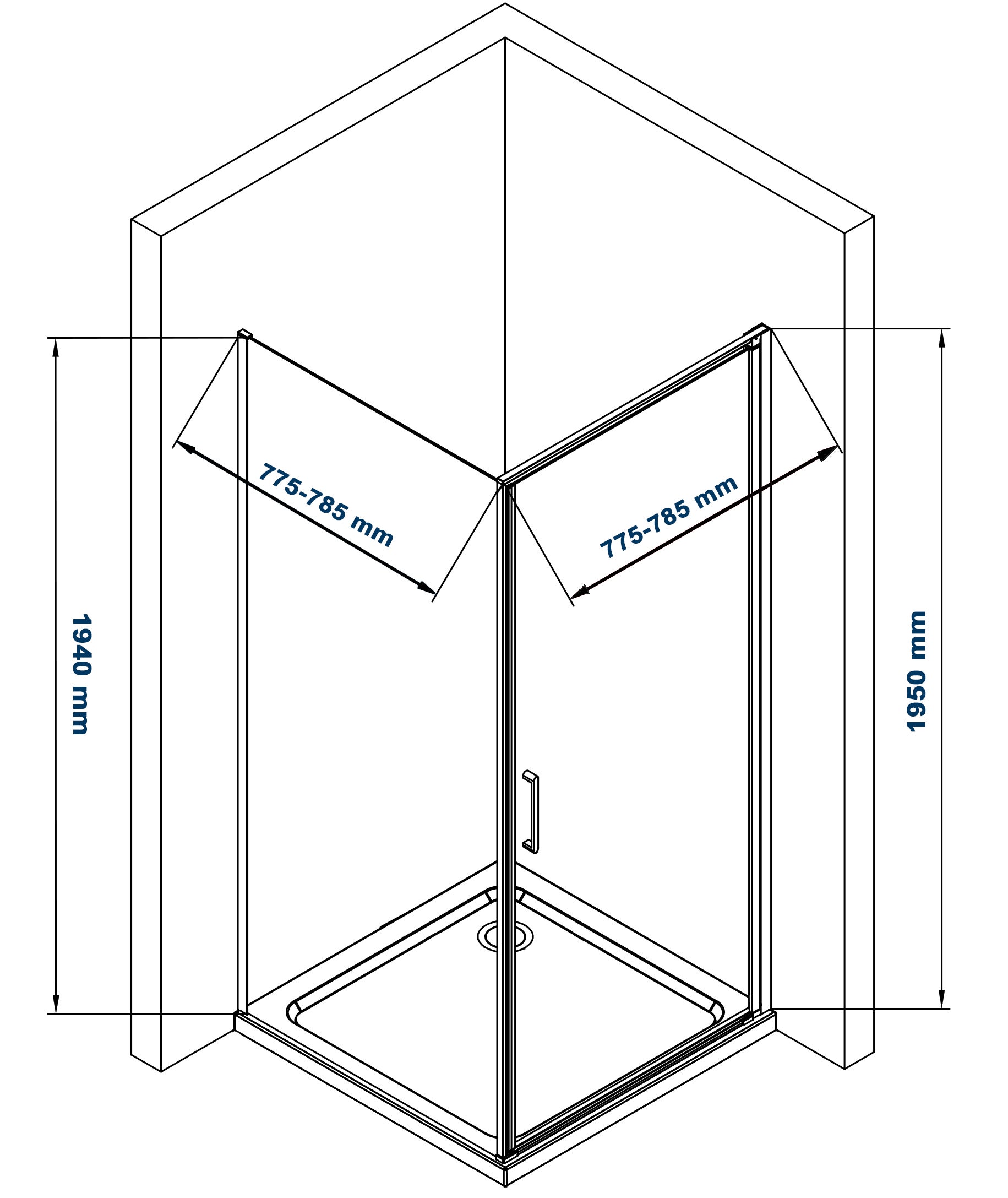 BERNSTEIN - Cabine de douche d'angle 80x80x195cm, installation au choix gauche ou droite verre NANO 6mm - EX416S - 5
