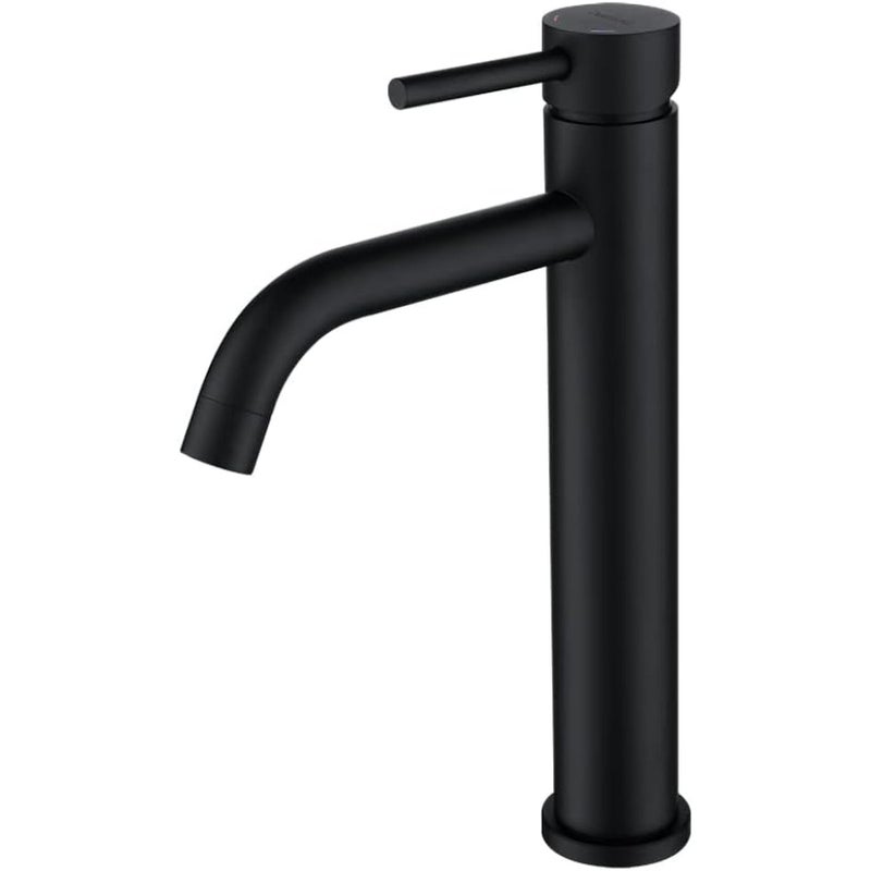 Wolnostojąca bateria umywalkowa, wysoka bateria mieszaczowa, ciepła i zimna woda, matowe wykończenie w kolorze czarnym, nowoczesny design