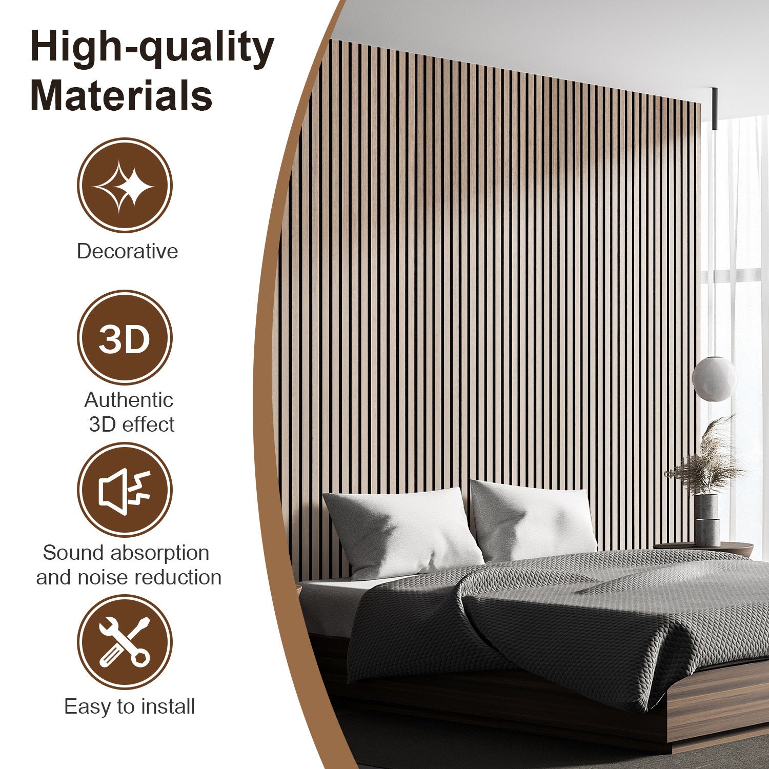 Lote de 2 paneles acústicos autoadhesivos para pared listones MDF modernos de madera 120 x 60 x 2,1 cm - Panel MDF chapado en madera roble - 6