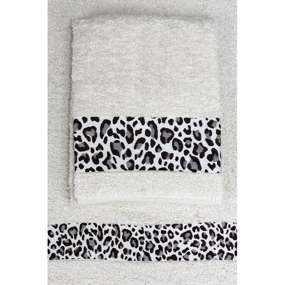 SET ASCIUGAMANI spugna JACQUARD 1+1 VISO e ospite MACULATO beige SACCO WASHY - 2