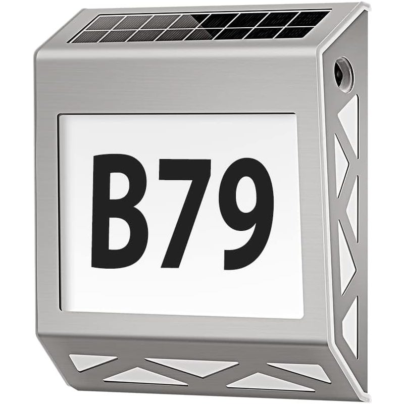 Podświetlany solarny numer domu 8 LED z wyłącznikiem zmierzchowym ze stali nierdzewnej, 3 tryby oświetlenia IP54, z numerami 0-9 i literami A-Z