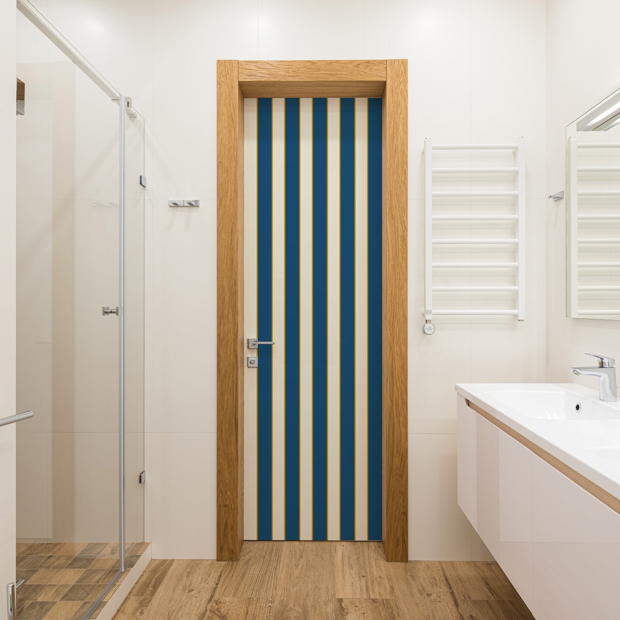 Vinilo para puerta, rayas modernas en azul vintage, 204 cm x 73 cm