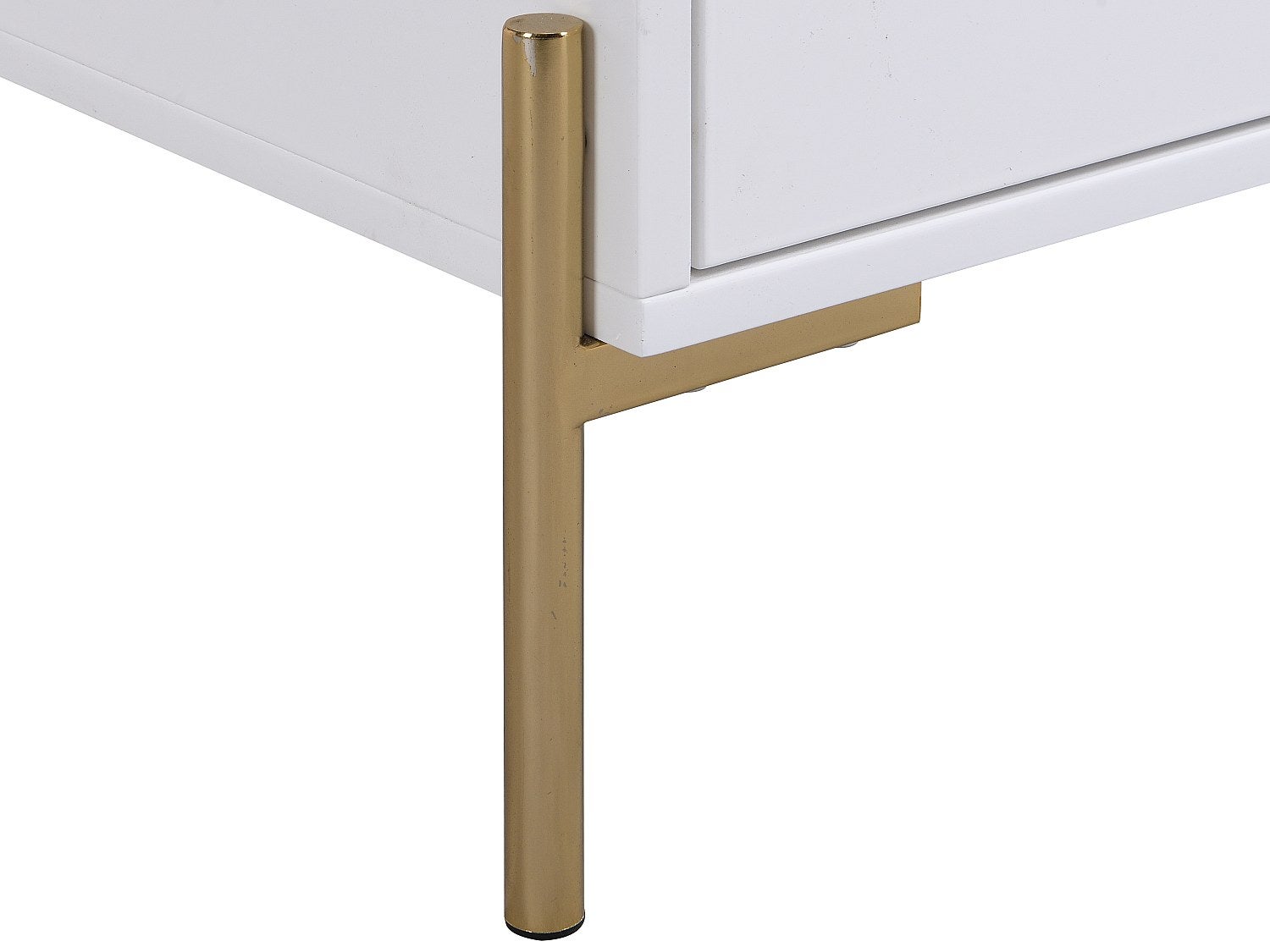 Table de chevet 2 tiroirs - MDF et métal - Blanc laqué et doré - KORASA - 7