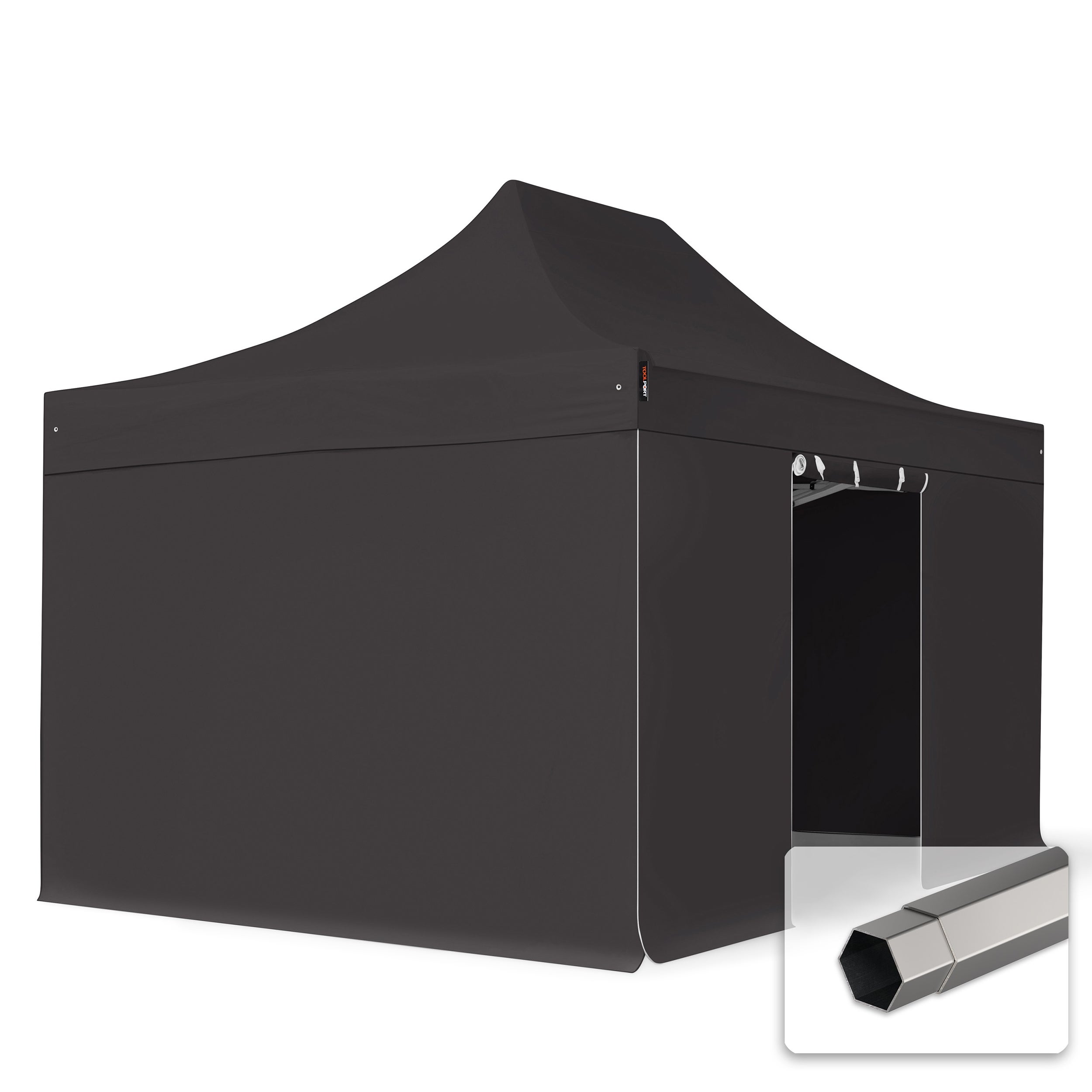 3x4,5 m Namiot Ekspresowy PREMIUM Stal 40 mm, trudnopalny, ze ścianami bocznymi, bez okien, czarny