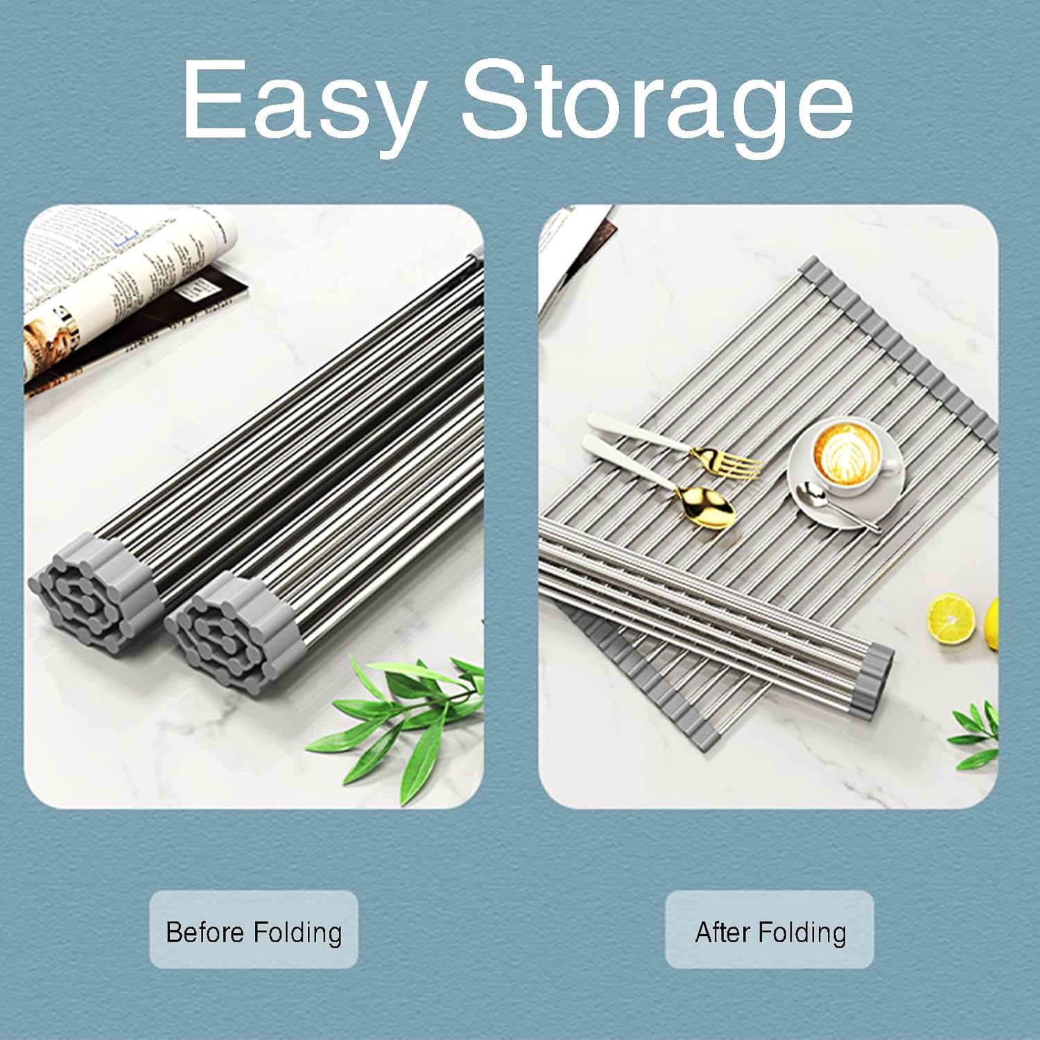 Składana i wyjmowana suszarka do naczyń, praktyczny dodatek do domu, szara, 37 x 30 cm, 15 tub - 5