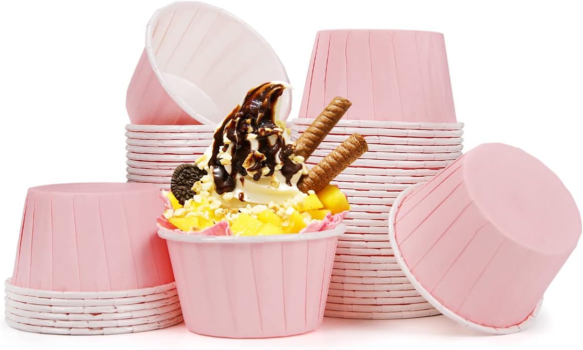 Zestaw 50 papierowych foremek do muffinek, papilotek, mini jednorazowych foremek do muffinek na wesela, urodziny, święta Bożego Narodzenia (jasnoróżow