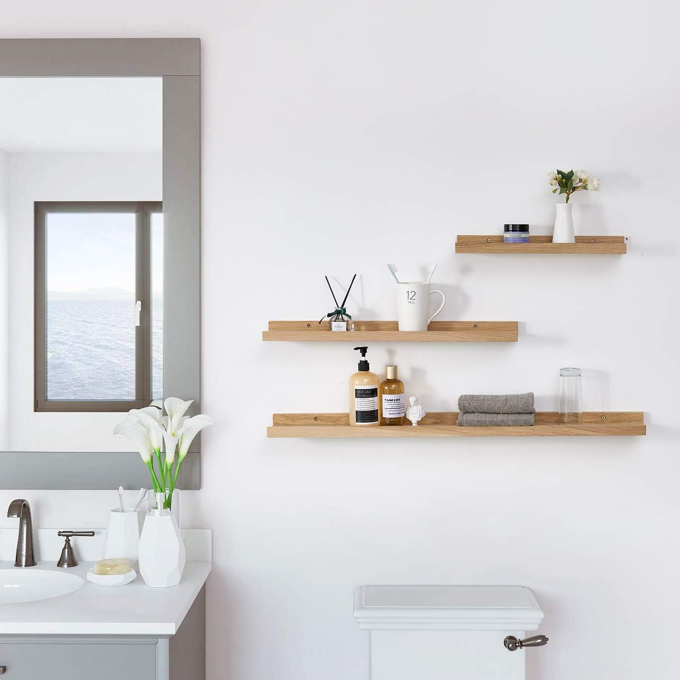 Étagère Murale, 30cm Étagère Flottante en Bois de chêne Massif, Rustique Etagere Bois pour Salon, Cuisine, Chambre, Salle de Bain - 6