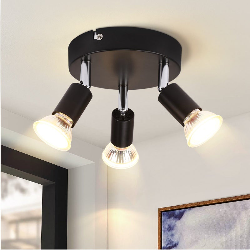 ZMH 3 regulowane, czarne, metalowe reflektory sufitowe GU10 w stylu industrialnym, odpowiednie do korytarzy, kuchni, sypialni i jadalni