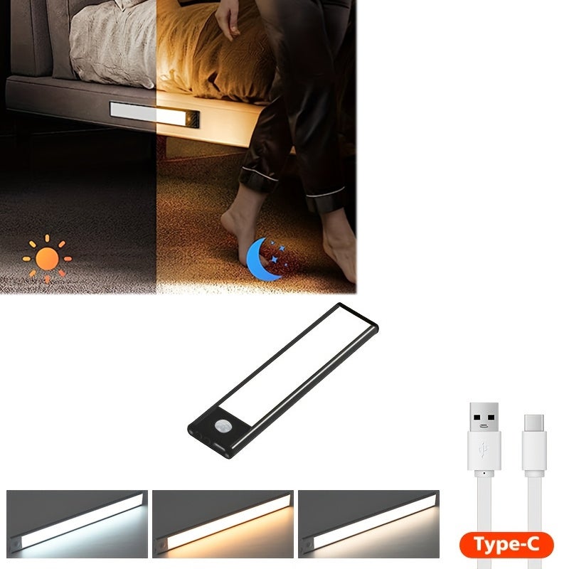 1 szt. Lampka LED z czujnikiem ruchu, bezprzewodowe ładowanie przez USB, 10 cm ultracienka lampka nocna, do szaf, kuchni, sypialni, garderób