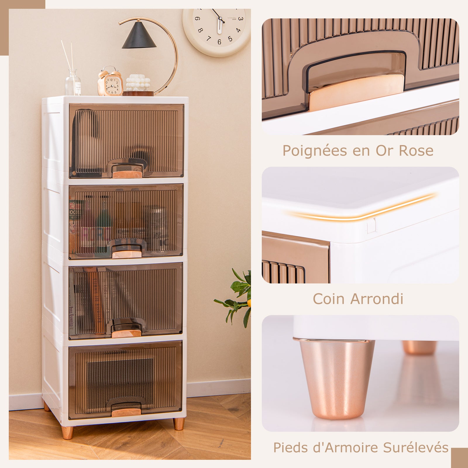 Contenitori Impilabili a 4 Livelli, 150L Scatole di Stoccaggio con Coperchio e Porte Magnetiche, Set da 4 Contenitori in Plastica per Camera d - 5