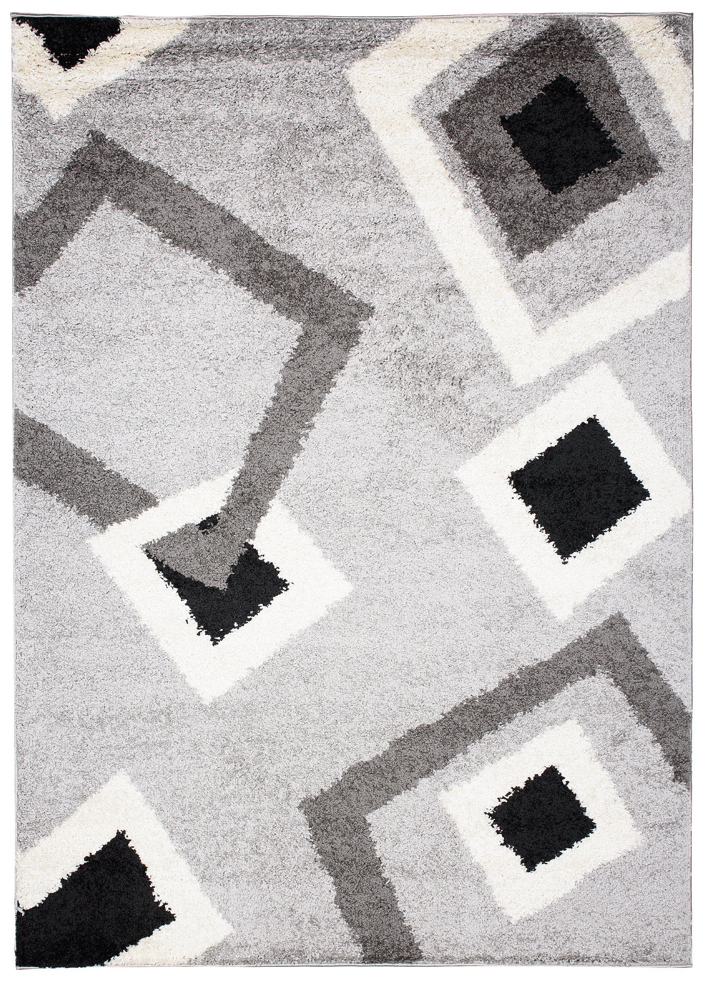 TAPISO Delhi Tapis de Salon Chambre Gris Noir Blanc Carreaux Moelleux Shaggy Super Doux Poils Longs Epais 60 x 100 cm - 6