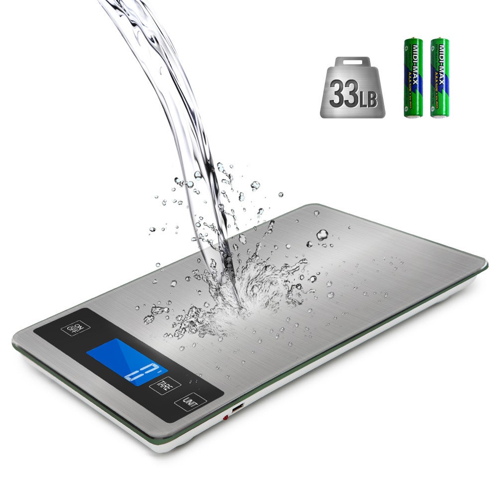 Elektroniczna waga kuchenna, precyzyjna cyfrowa waga spożywcza 1 g, ze stali nierdzewnej, udźwig 15 kg/33 funty, duża platforma 23 x 16 cali
