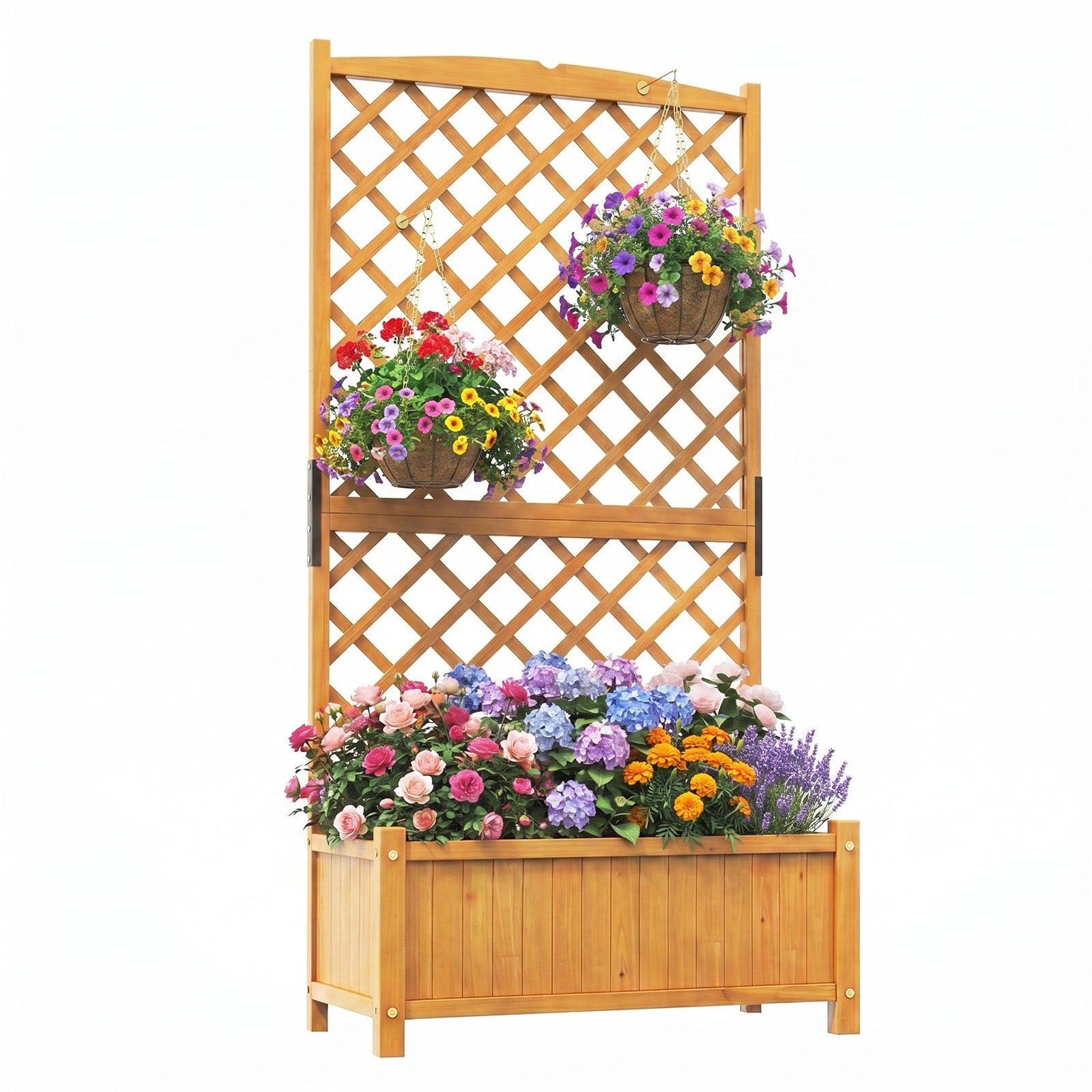 Jardinière avec Treillis 180cm en Bois, 4 Trou de Drainage pour Plantes Grimpantes, Fleurs, Bac à Fleurs avec Treillis, 90x44,5x180,5CM (Naturel) - 7