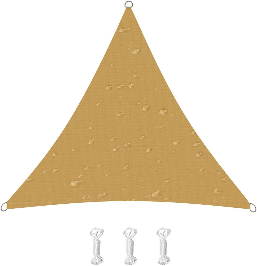 Trójkątny żagiel przeciwsłoneczny, ochrona UV, tkanina Oxford, na patio, balkon i do ogrodu (2,4 x 2,4 x 2,4 m, piaskowo-żółty)