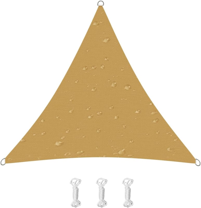 Trójkątny żagiel przeciwsłoneczny, ochrona UV, tkanina Oxford, na taras, balkon, do ogrodu (2,4 x 2,4 x 2,4 m, piaskowy żółty)