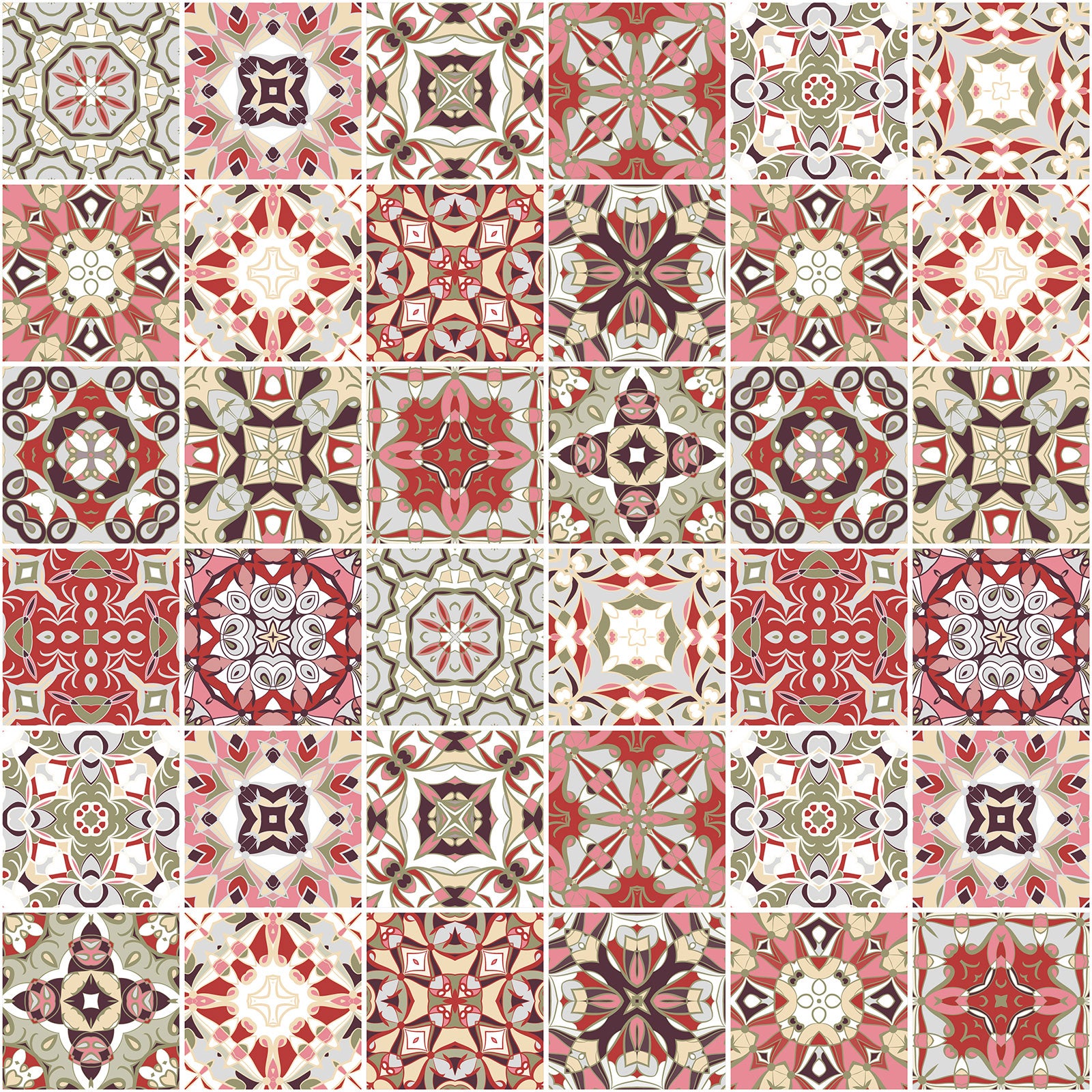 Crédence adhésive sticker décoratif pour cuisine - Effet carreaux de ciment - Adhésif BRILLANT - 60x60 cm - 2