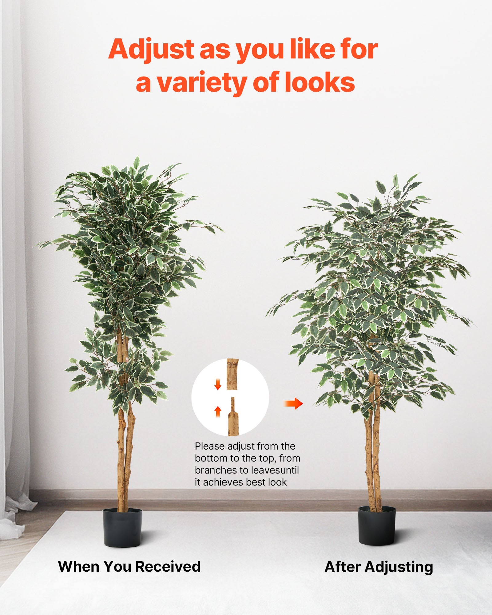 Árbol artificial VEVOR 1,5 m,planta de ficus artificial de polietileno con maceta negra,ideal para oficina,salón,dormitorio y decoración del hogar - 5