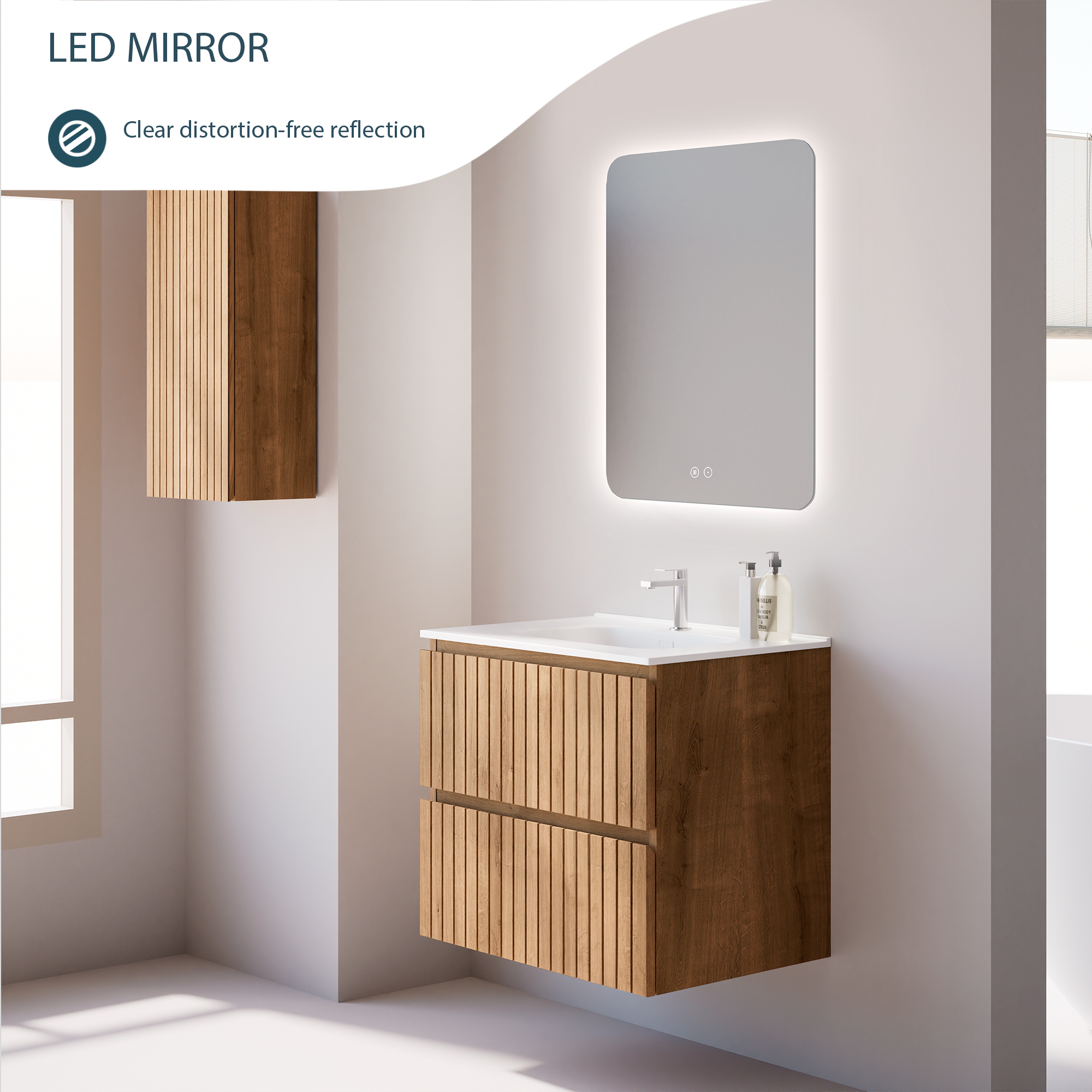 Feel Your Bath, Miroir de Salle de Bain Carré avec Lumière LED Réglable 60x80cm, avec Interrupteur Tactile, Antibuée et Arrêt Automatique - 2