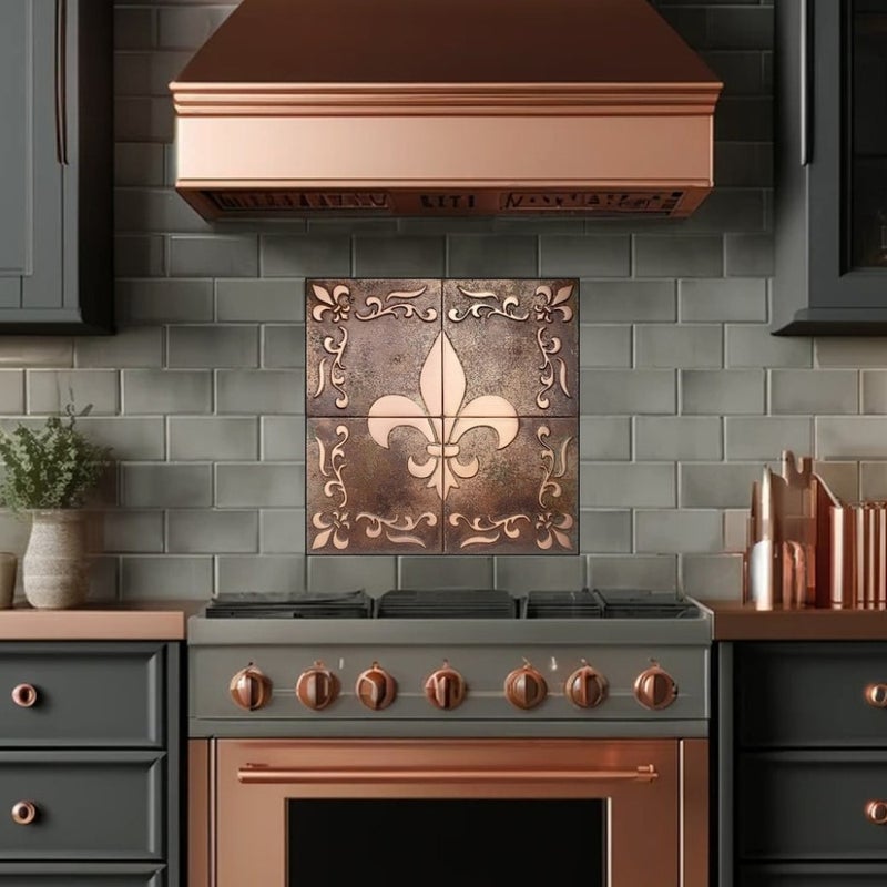 Płytki ścienne z miedzi Sanct, kolor miedź czysta – Ręcznie wykonany panel miedziany do kuchni | Unikalne płytki kuchenne z miedzi