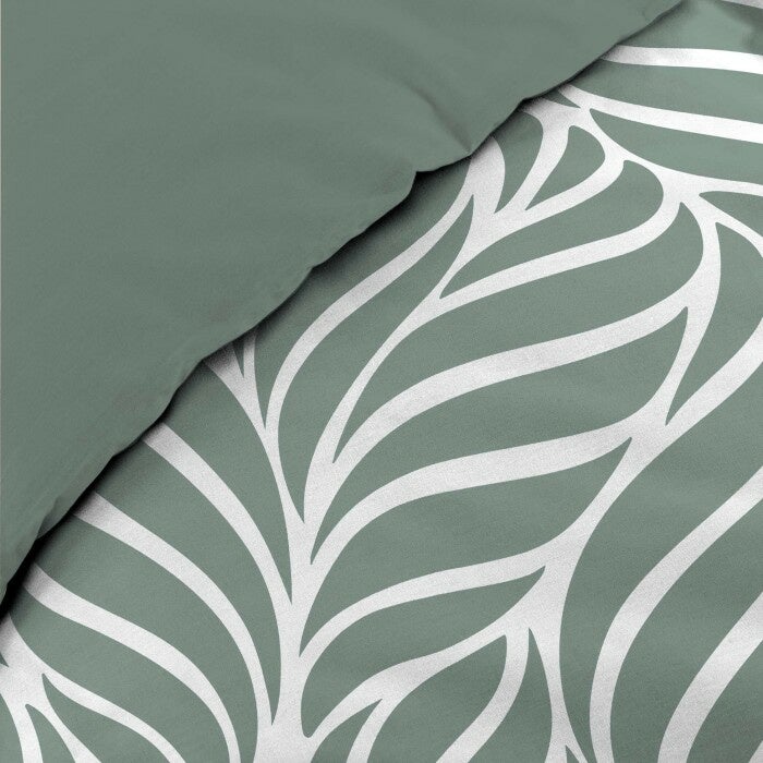 Housse de couette 240 x 220 cm imprimée 57 fils – MORGANE Sauge – 2 taies incluses - 2
