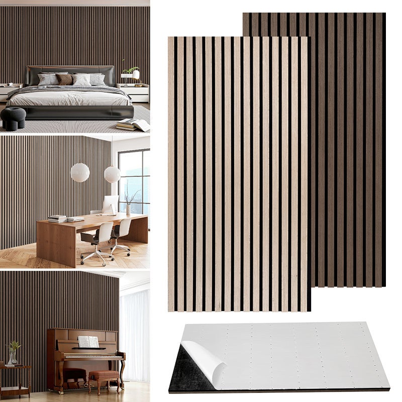 Lot 4x pièces Panneau Acoustique - bois de chêne, noyer noir - Feutrine Noir - 9