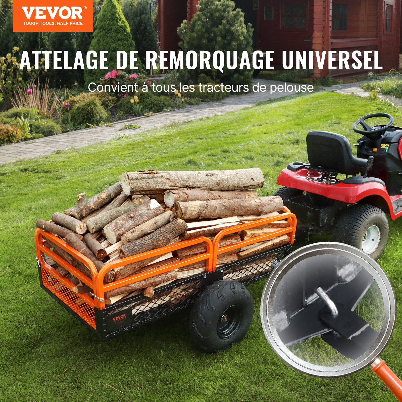 Remorque utilitaire robuste 680 kg SucceBuy, benne basculante de jardin 0,4 m³ avec côtés amovibles, idéale pour tracteur tondeuse ATV UTV - 7