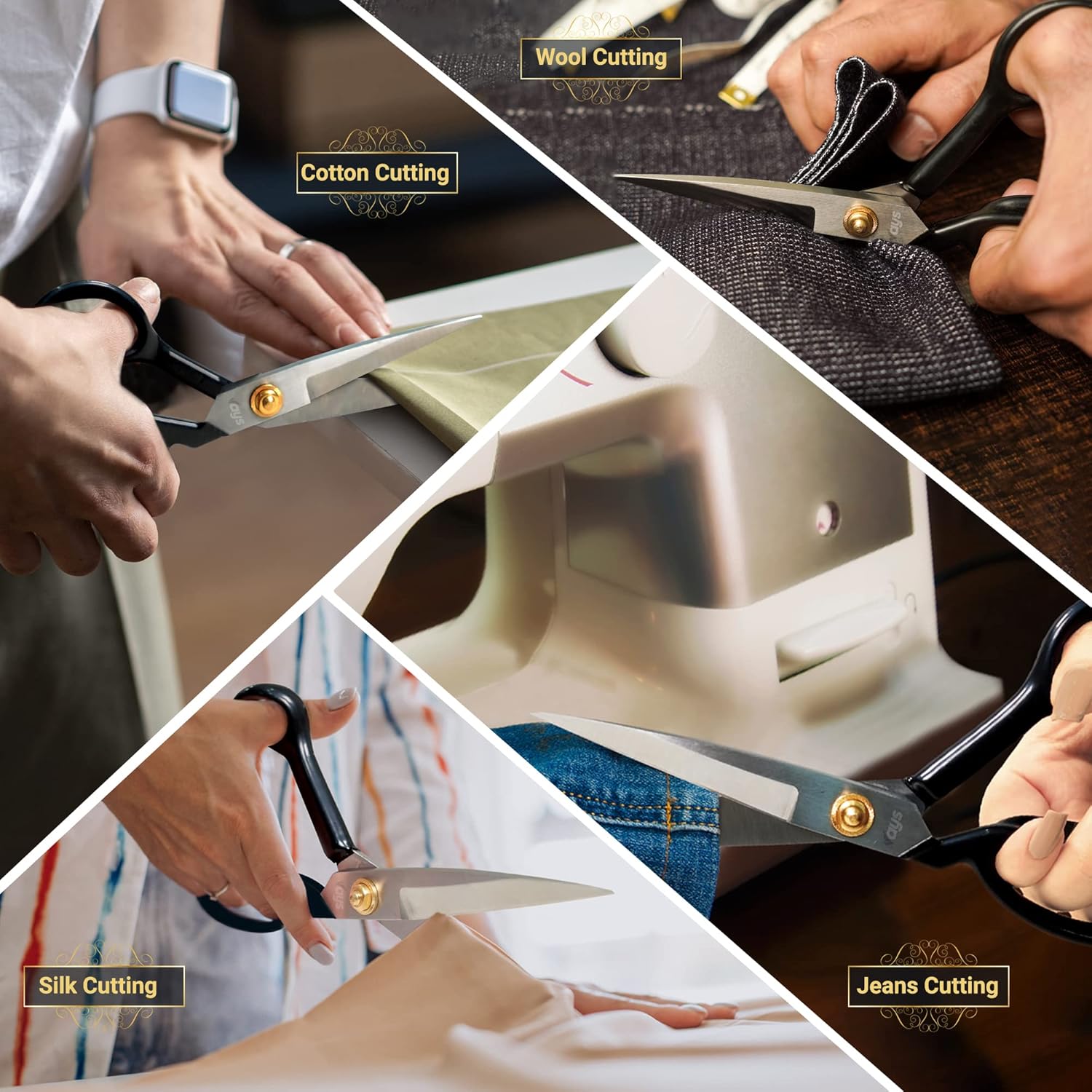 Tesoura para tecido (25,5 cm) – Tesoura de costura premium (11 polegadas) Vem com uma fita métrica de 1,5 m e uma tesoura pequena. - 5